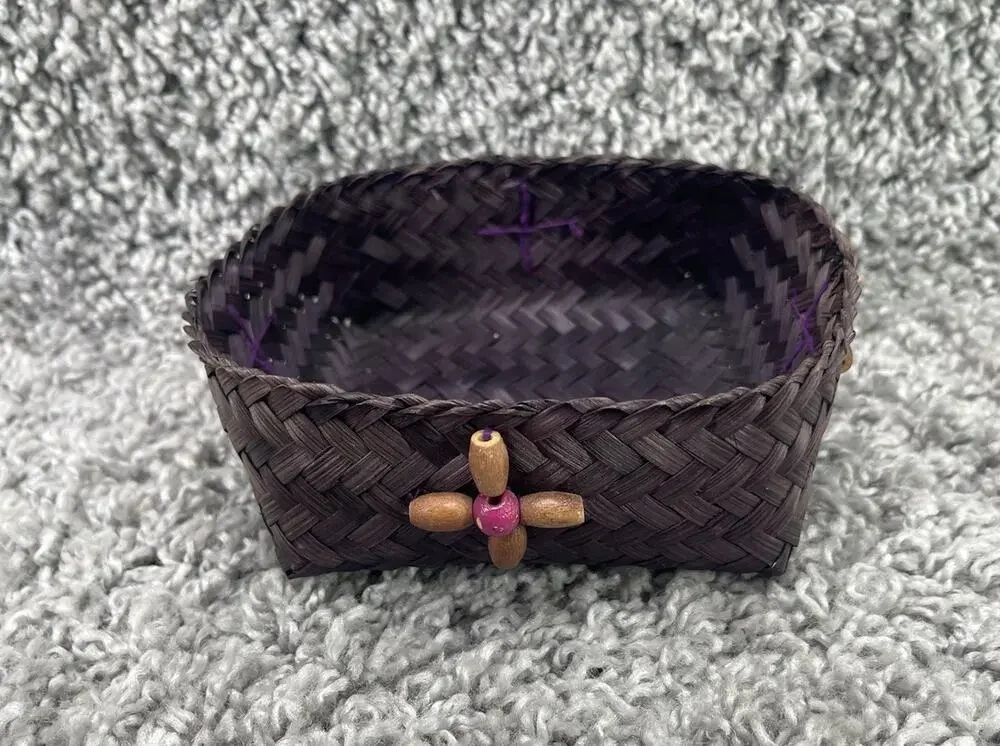 Small Woven Basket Square Container Purple Small 4.5x5x3. Inch Trinket Decor
